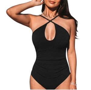 Cupshe Black Jacquard Cutout Tummy Control One Piece Swimsuit Womens XS Resort